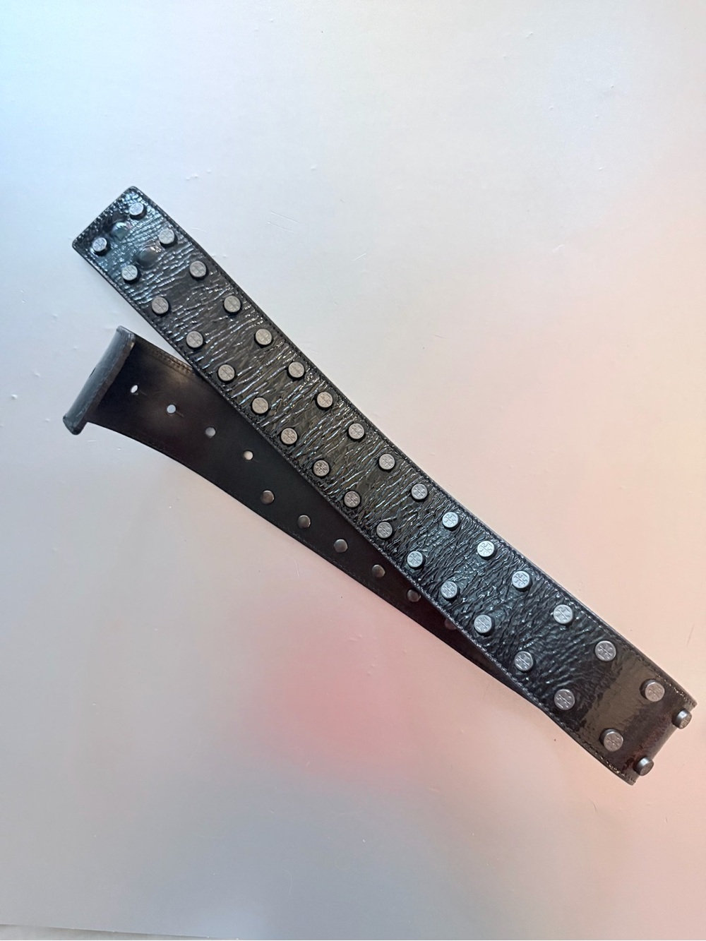 Tory Burch Black Studded Patent Leather Waist Belt